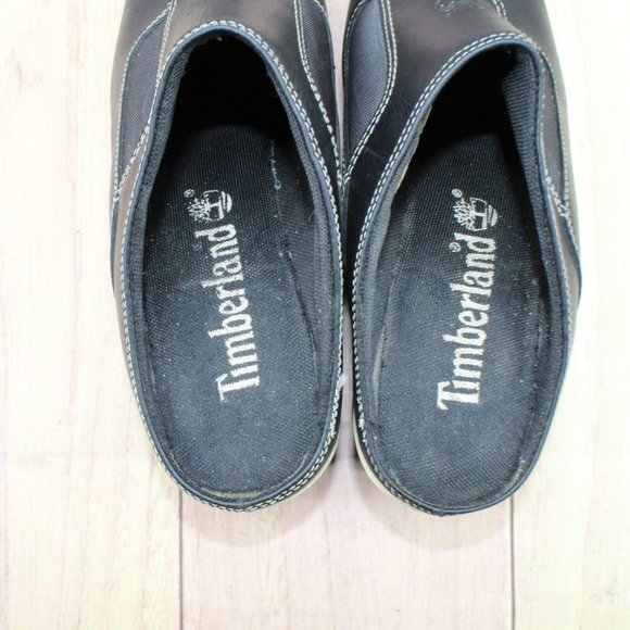 Timberland Black Leather Slip On Wedge Mules Clogs Shoes Size 9 Medium - Picture 7 of 10